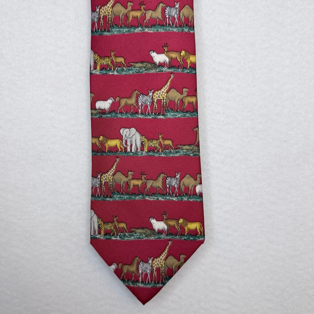 Alynn Neckwear Safari 100% Silk Tie Animals Elephant Giraffe Zebra Made USA